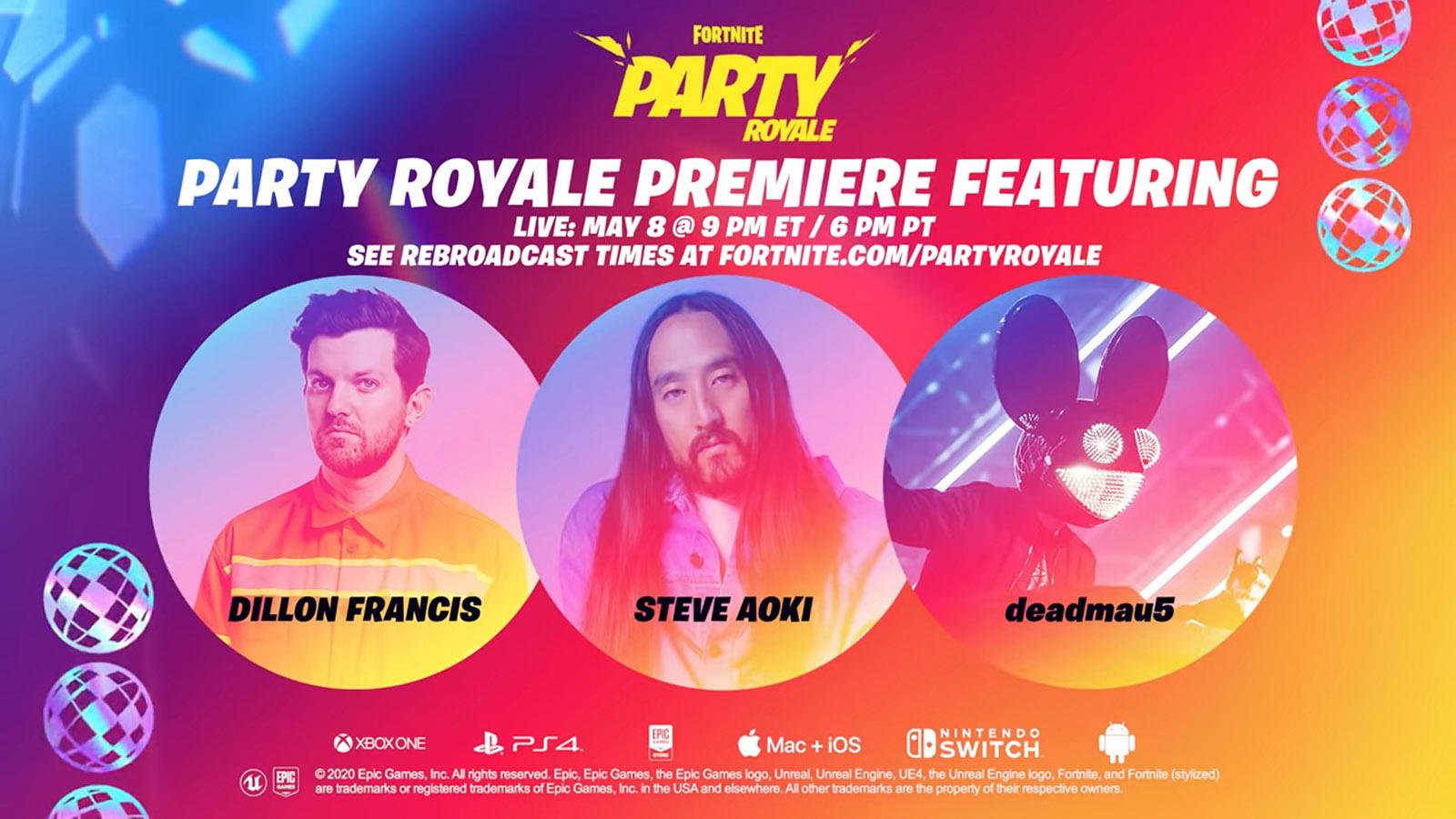 Watch Full Deadmau5 Steve Aoki Dillion Francis Live Fortnite Party Royale