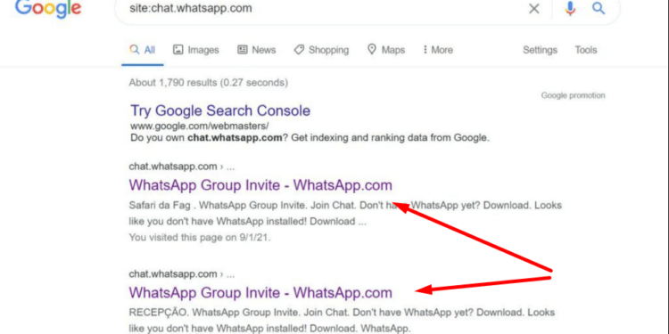 Liens de chat de groupe WhatsApp privés sur la recherche Google