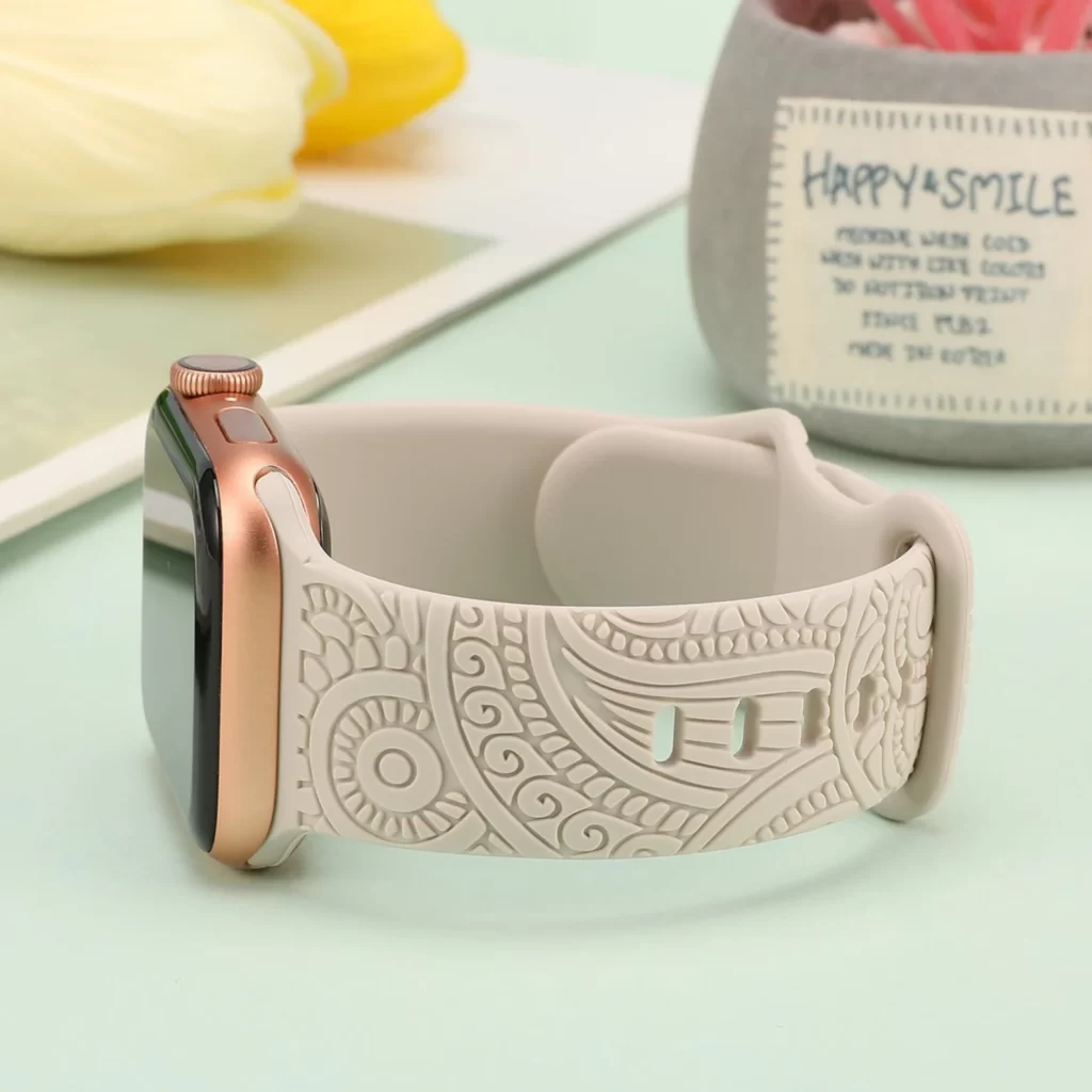 Apple Watch Floral Engraved Band Silicone Sport Flower Fancy Designer Straps for iWatch
