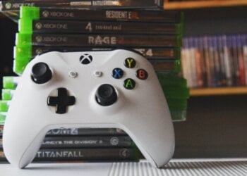 cropped xbox with gaming discs