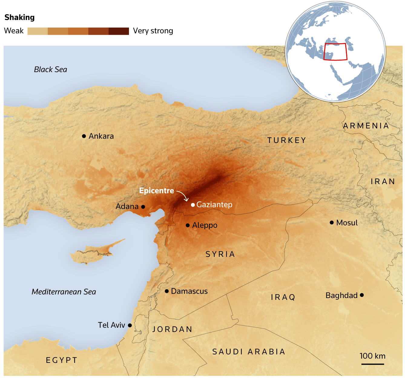 Map Of Epicenter of Earthquake in Turkey and Syria