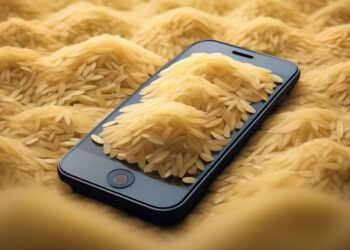 Apple iphone in the pack of rice