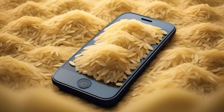 apple iphone in the pack of rice