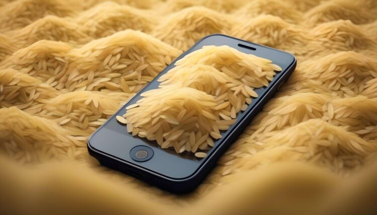 Apple iphone in the pack of rice