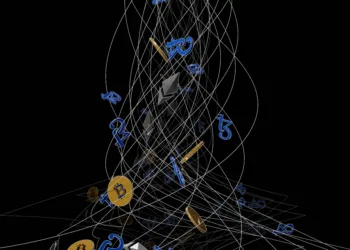 Illustrazione 3d della moneta tezos, una blockchain progettata per evolvere il design 3d del marchio logo