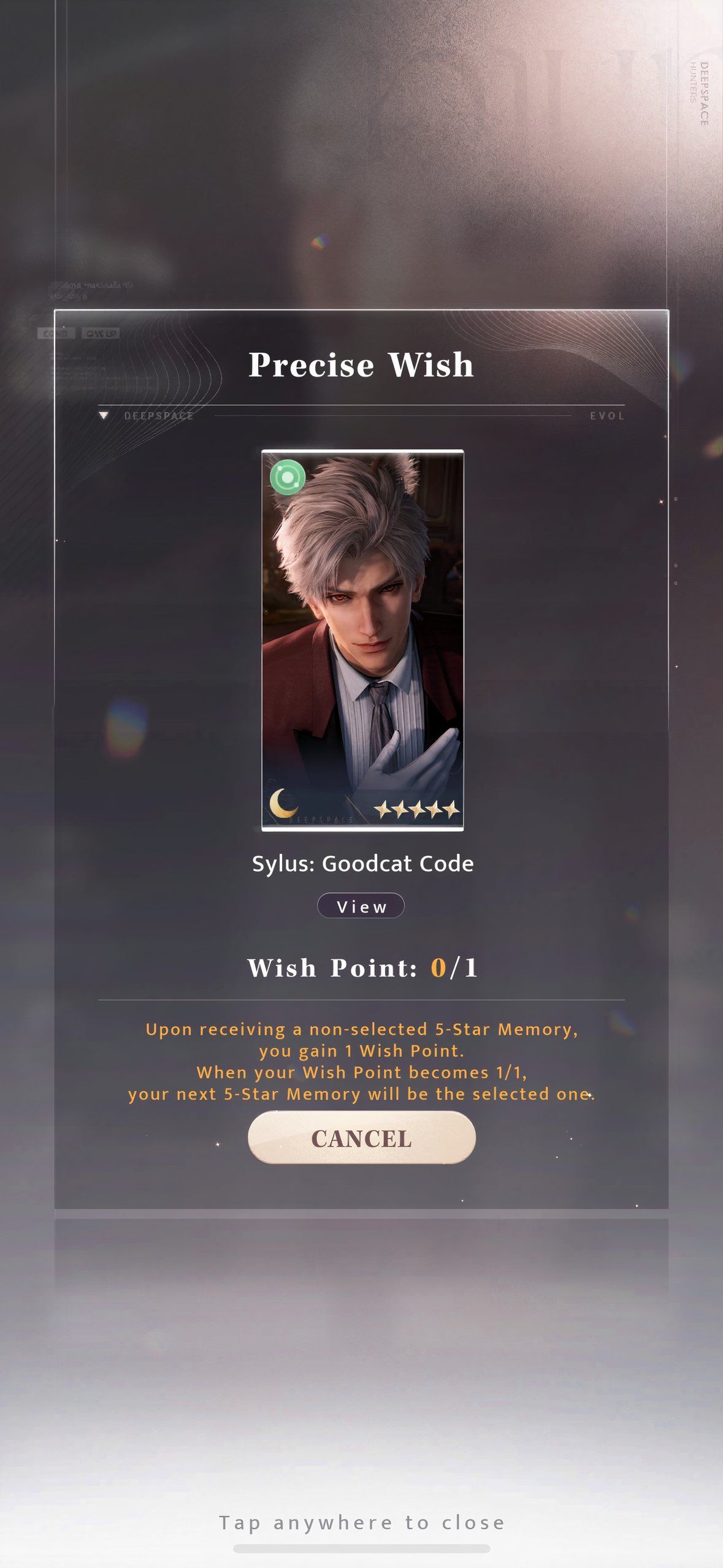 Love and Deep Space: An image of Sylus's memory as the selected Pity Pull reward.