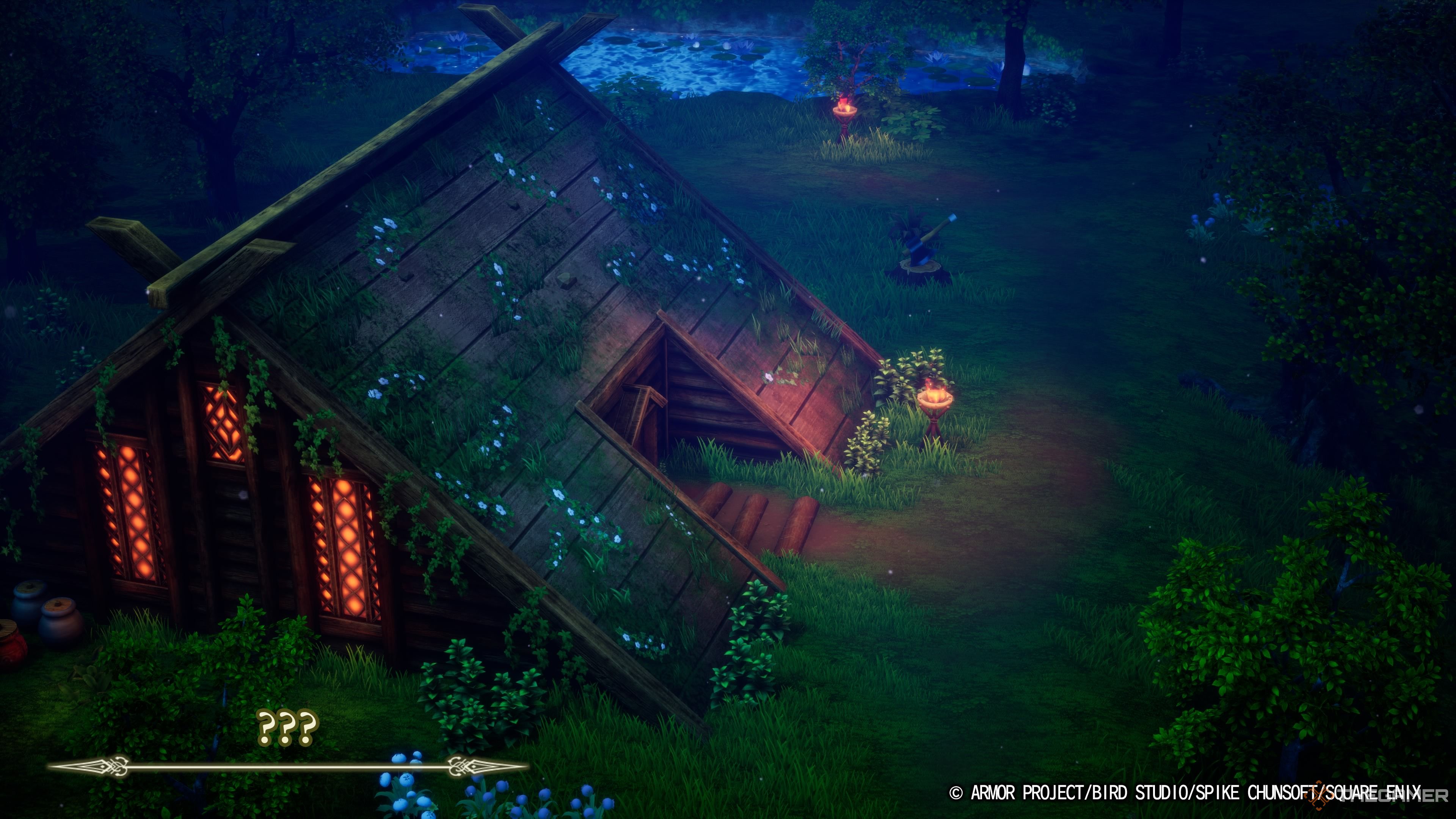 An image from DRAGON QUEST III HD-2D Remake showing a lone wooden structure in a nameless town.