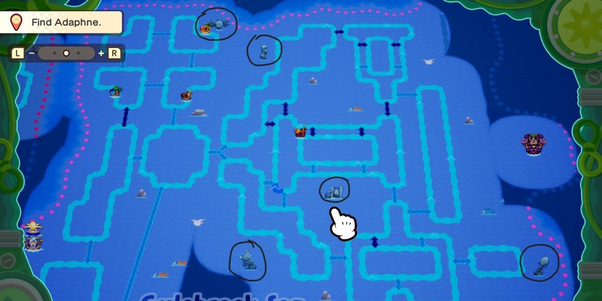 Map of the Gulchrock Sea in Mario and Luigi: Brothership