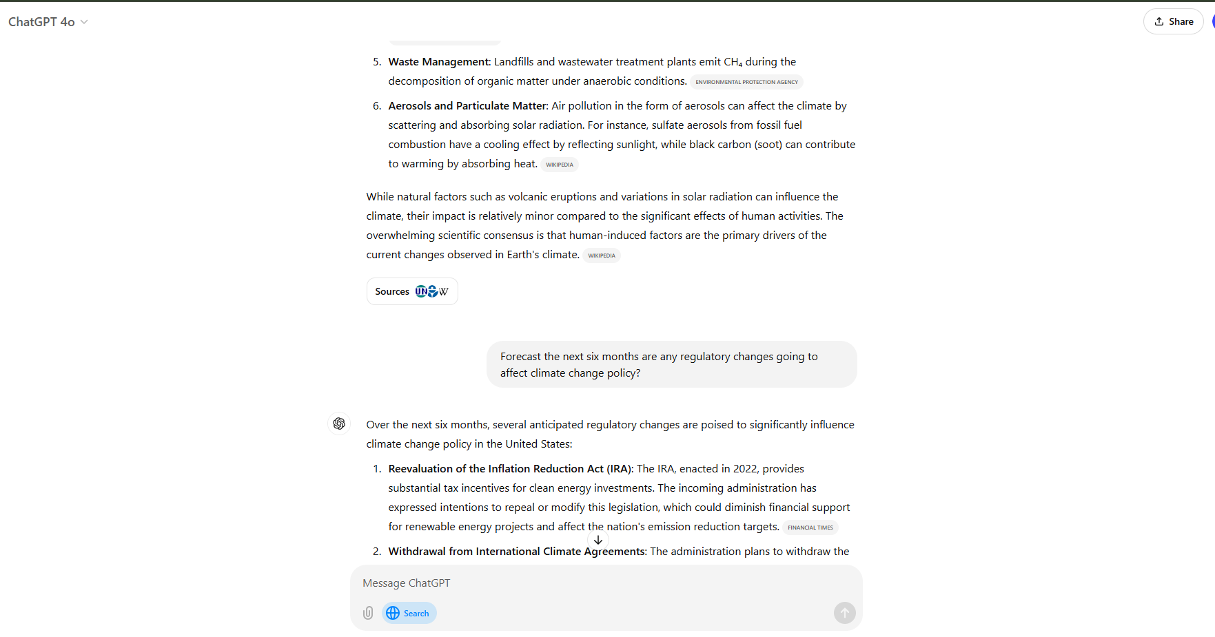 Conversational flow regarding climate change with ChatGPT.