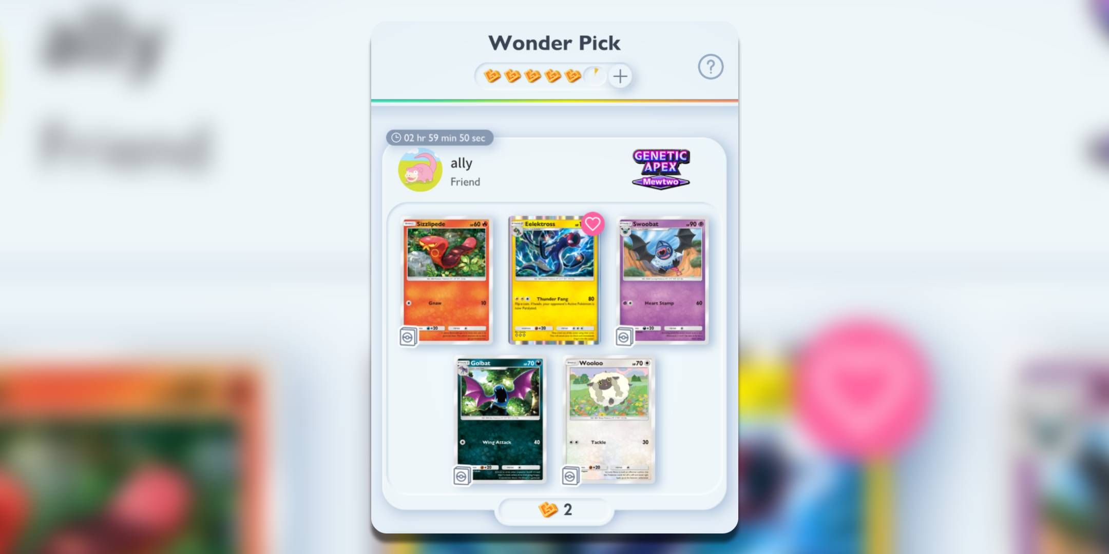 A card on a wishlist during a Wonder Pick in Pokémon Trading Card Game Pocket.