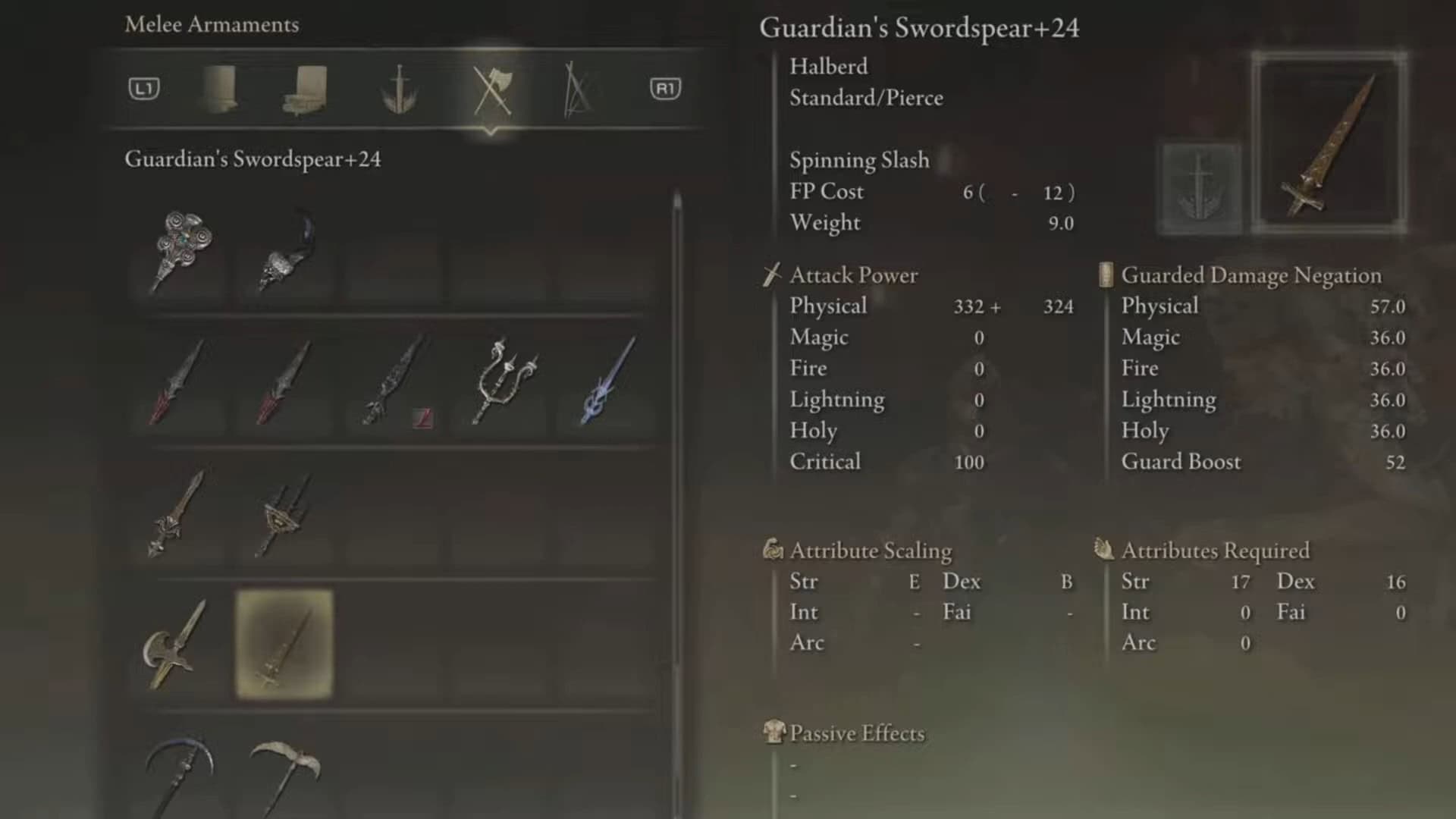 Guardian's Swordspear stats