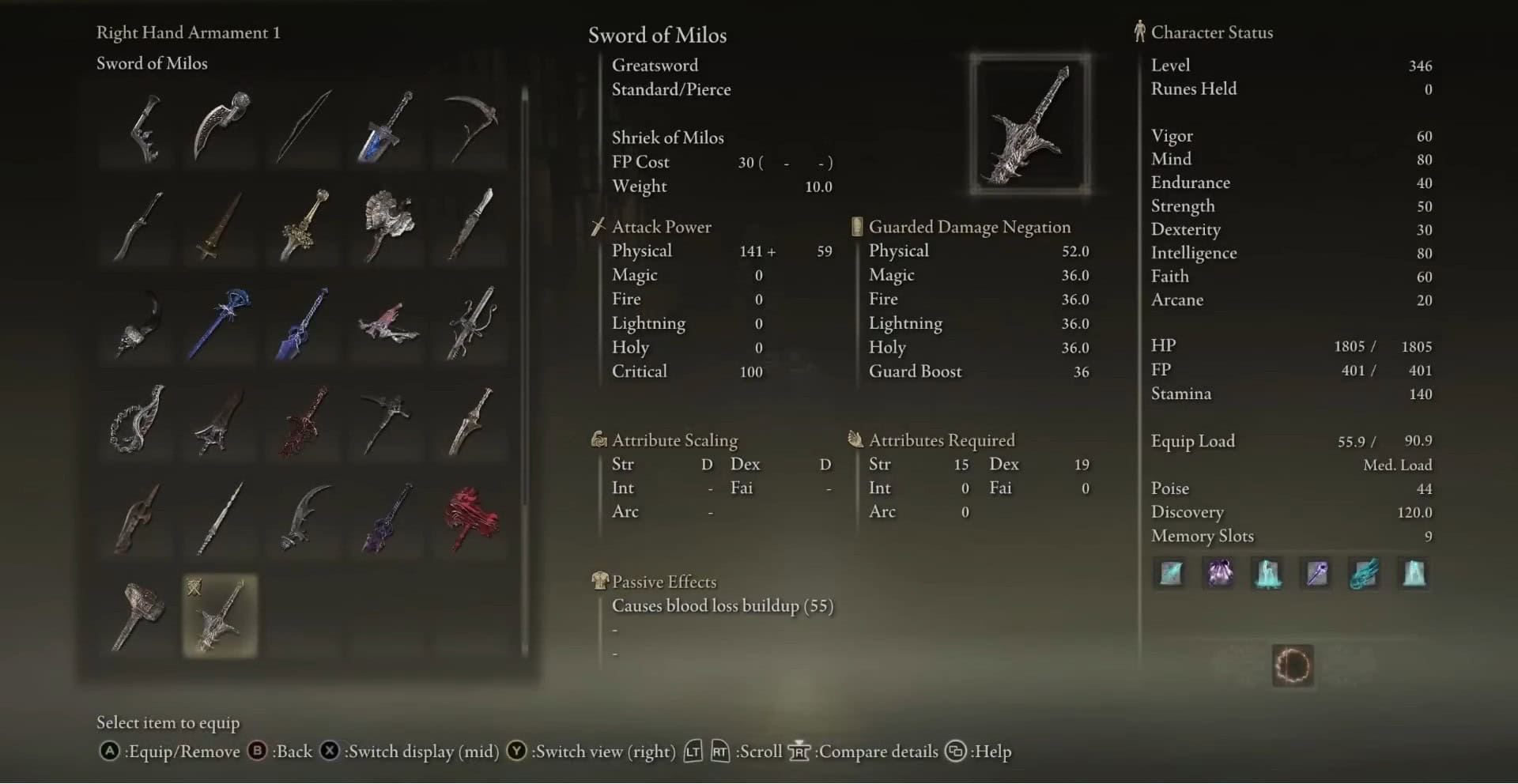 Sword of Milos Stats