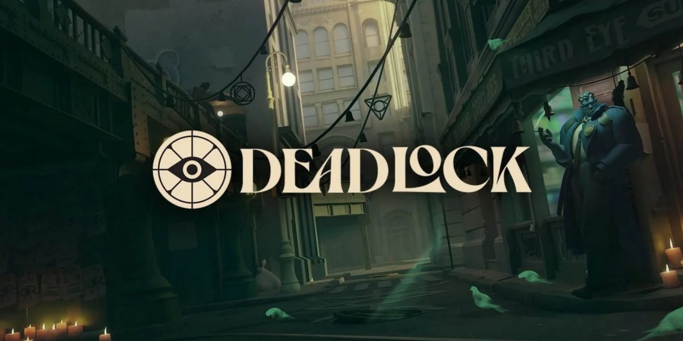 The dirty 1930s streets of Deadlock, with the game's name in the center of the image and Abrams on the side.