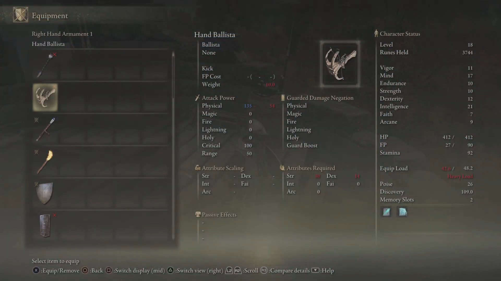 Hands Ballista stats elden ring