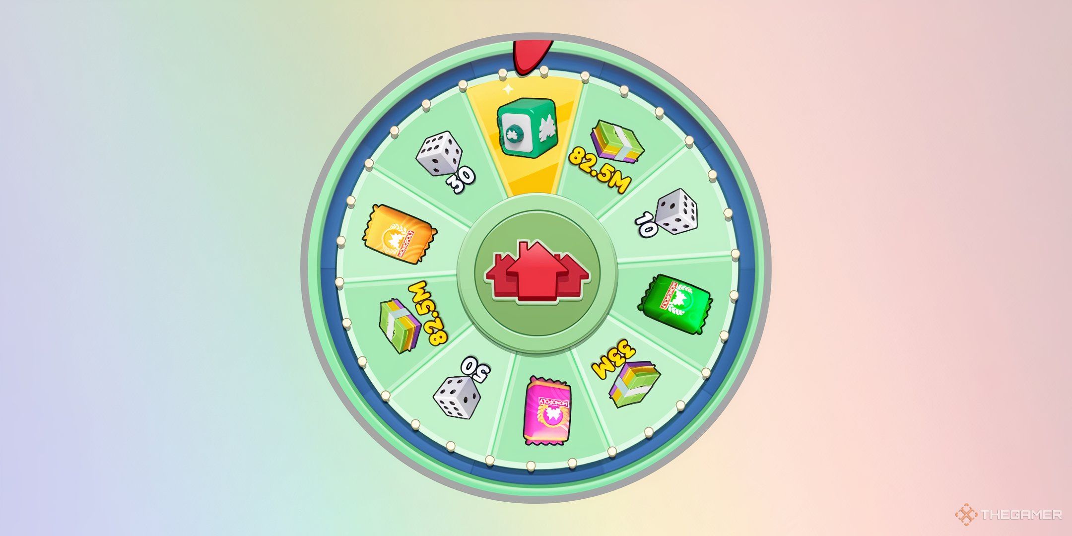 Color wheel from Monopoly Go on a rainbow gradient background