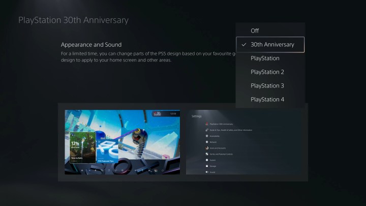 PlayStation anniversary theme options.