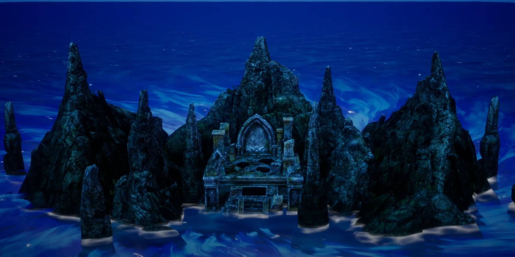 Dragon Quest 3 Shallows Shrine location being raised from the sea with Bottomless Pot item