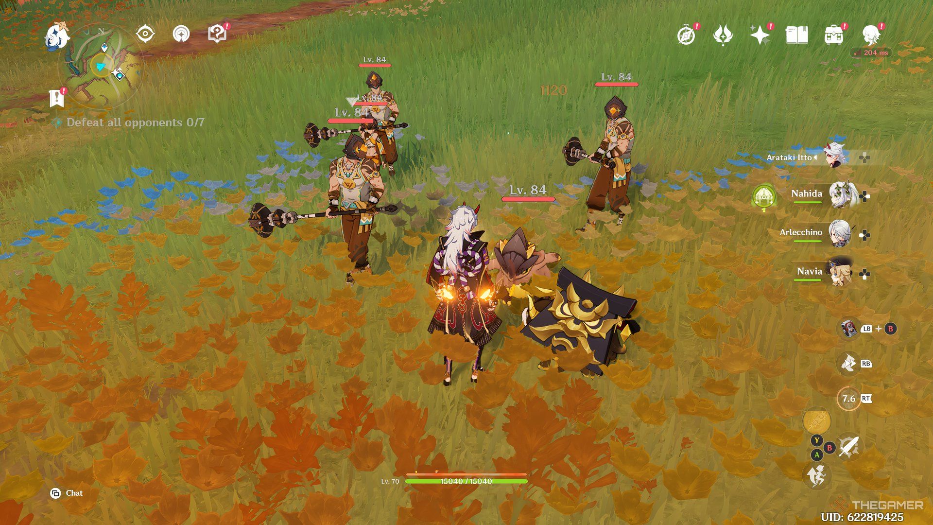 Arataki Itto has summoned Ushi in combat in Genshin Impact.