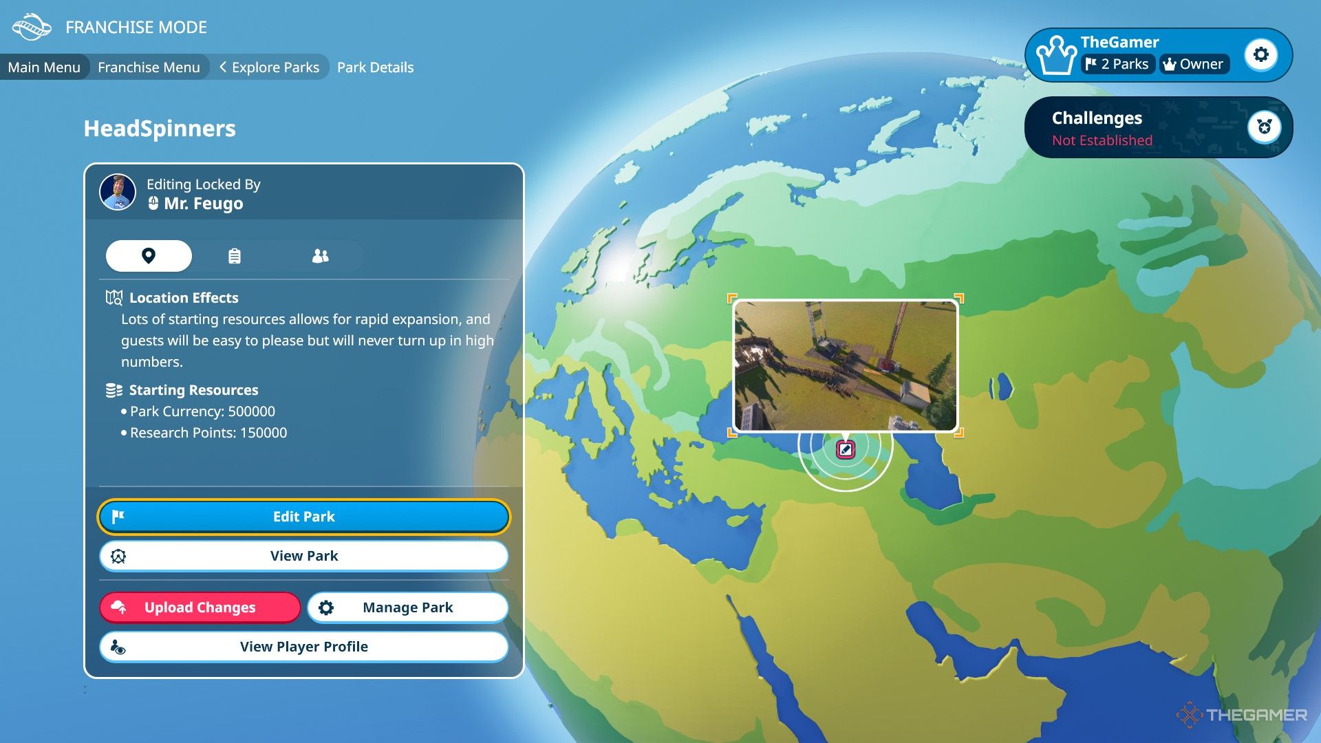 A park is locked by its owner in Planet Coaster 2.