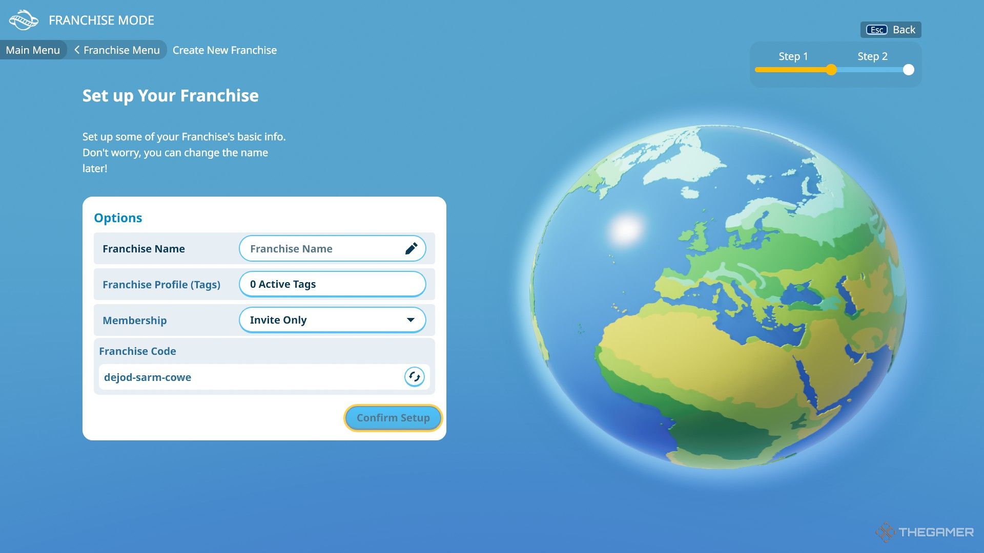 Player setting up a new franchise in Planet Coaster 2.