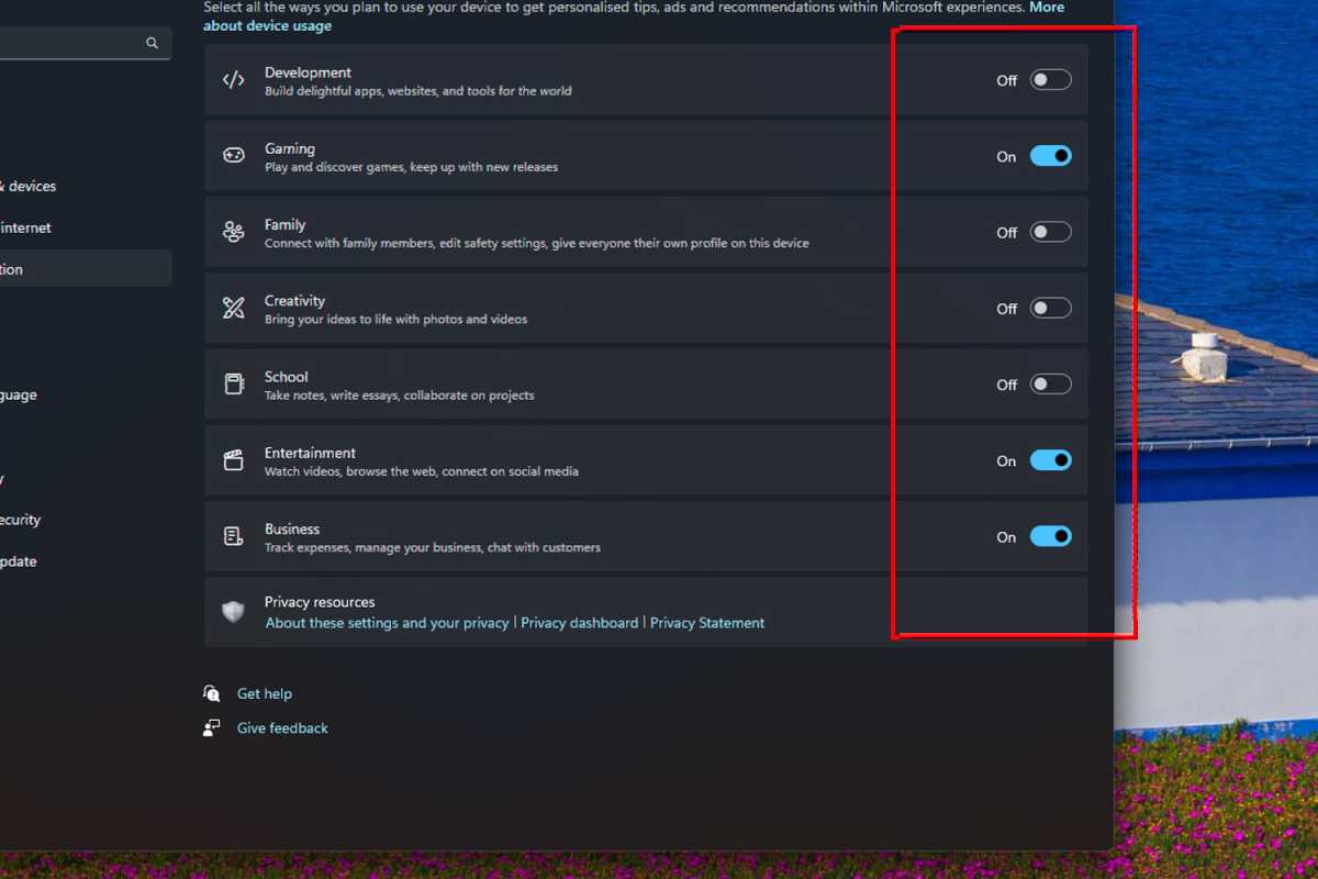Screenshot to disable personalized ads from device tracking