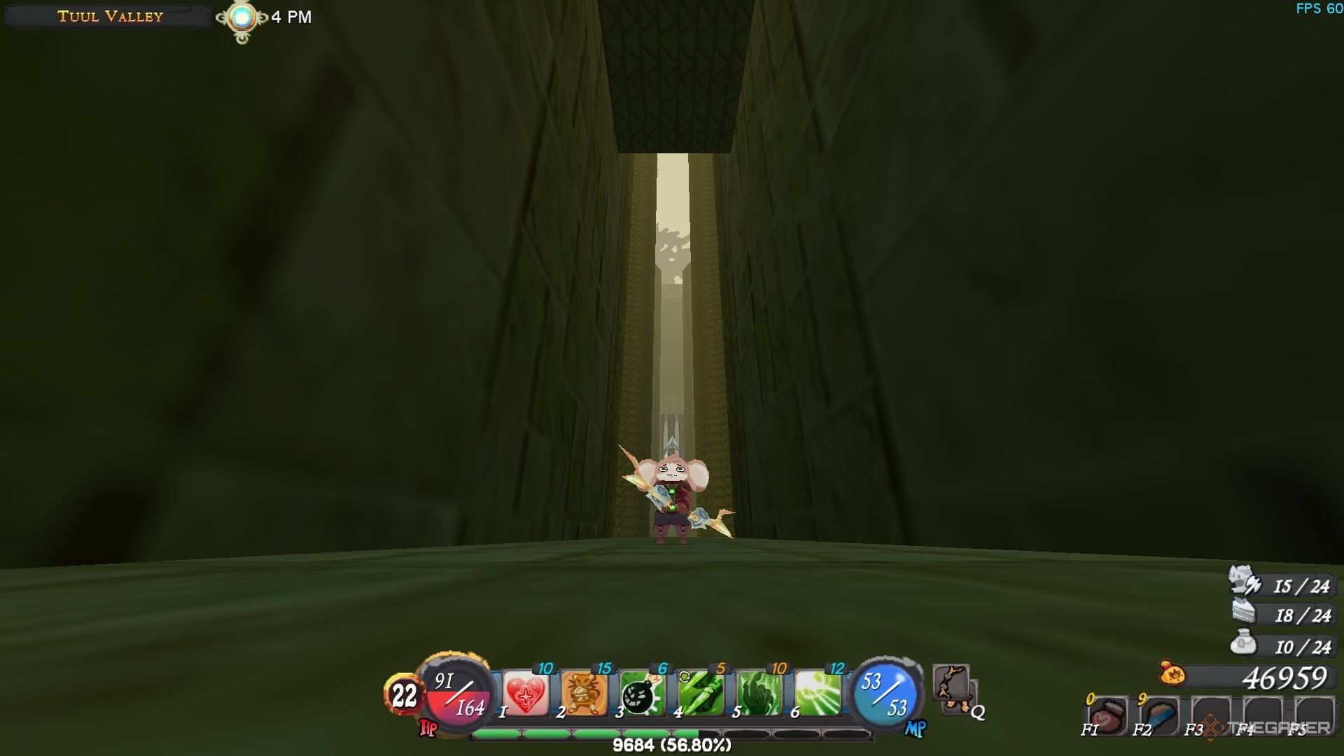 Player positioned in a corridor within the keep in Tuul Valley.