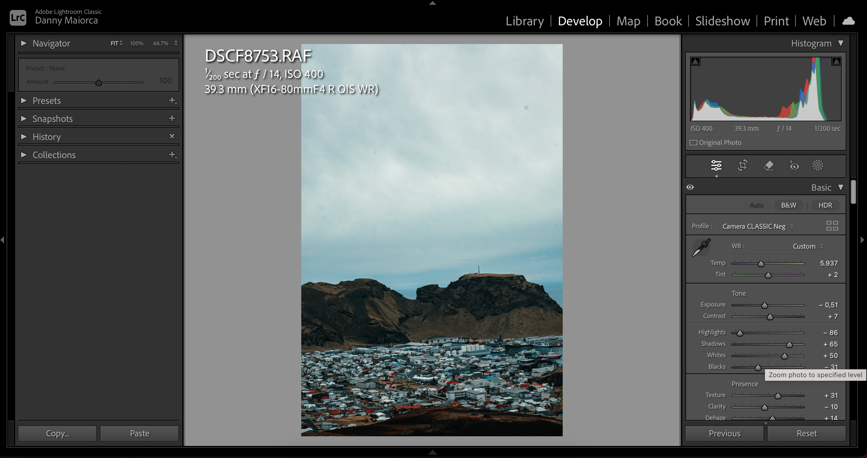 Colors in an auto-enhanced photo in Lightroom