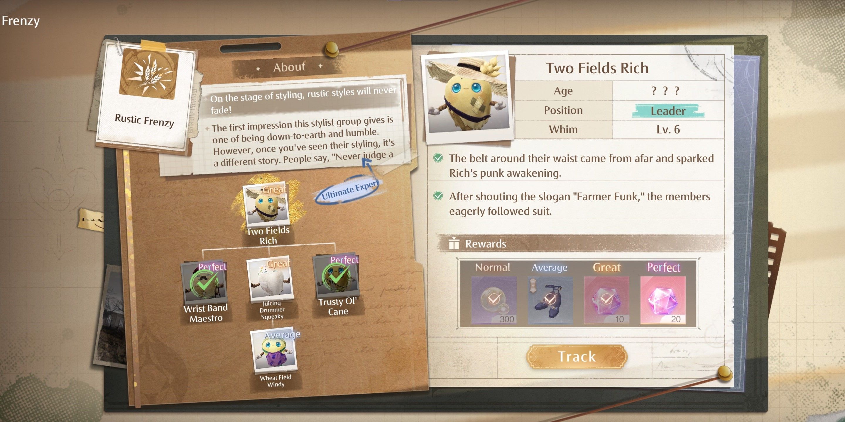 Rustic Frenzy stylist faction info from infinty nikki