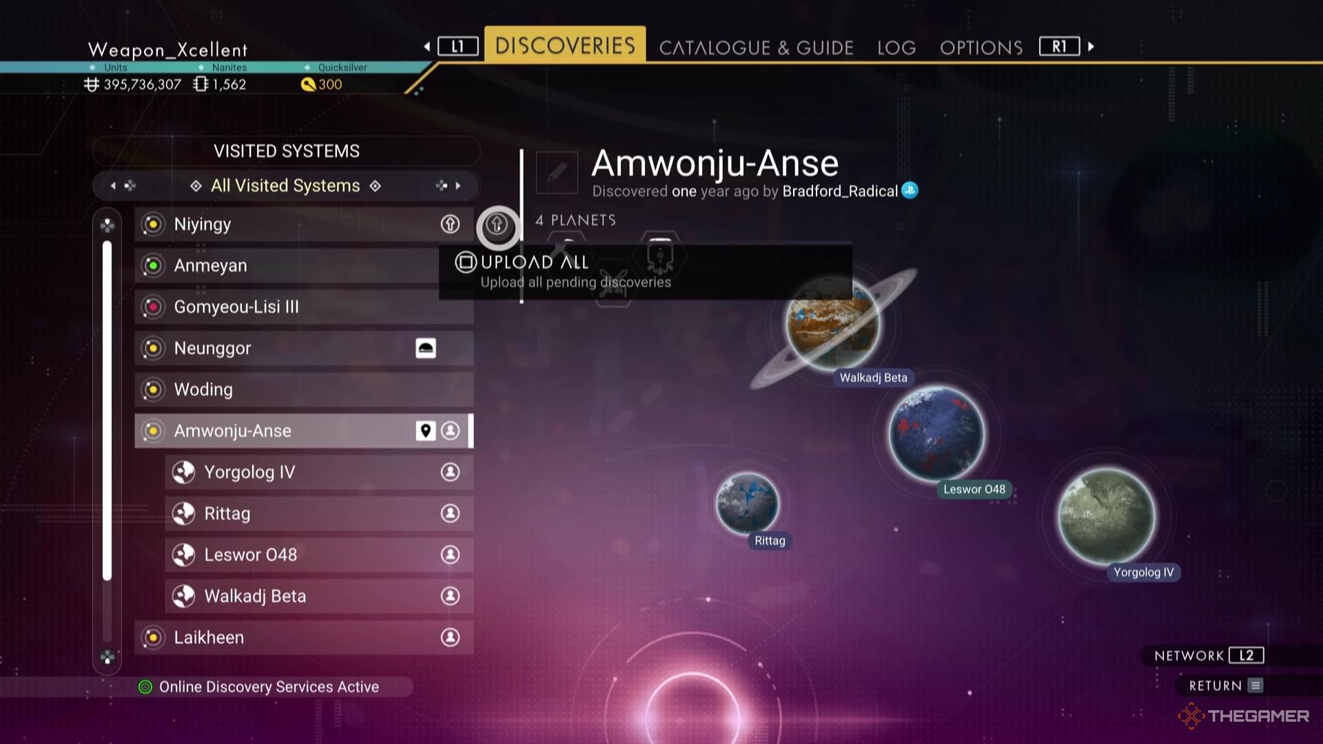 Uploading discoveries in No Man's Sky and earning Nanite Clusters for your efforts.