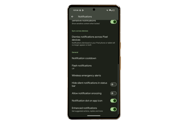 Notifications section in Settings app of Android 16