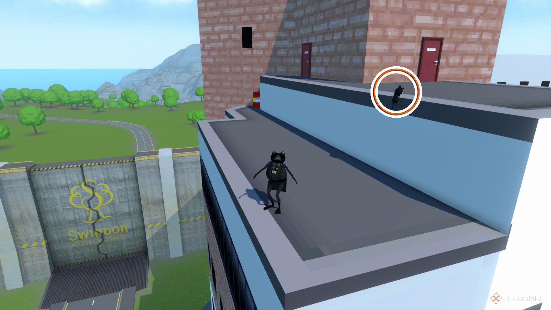 An orange circle shows the seventh cat's location in Amazing Frog.