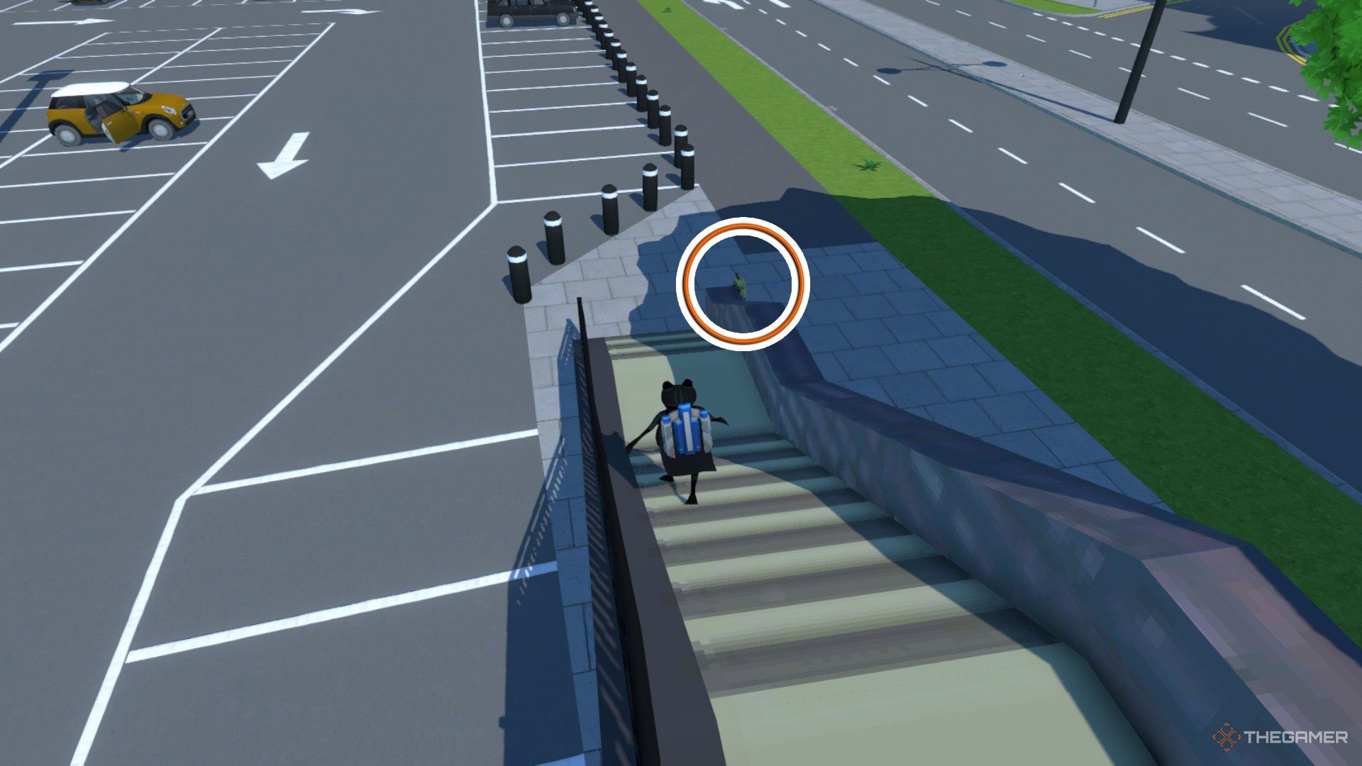 An orange circle points to the tenth cat's location in Amazing Frog.