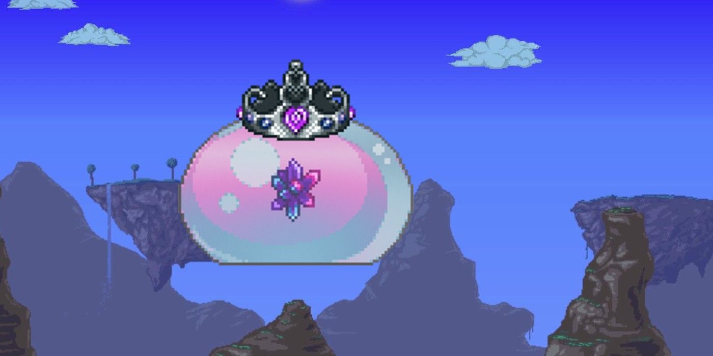 A player facing Queen Slime.