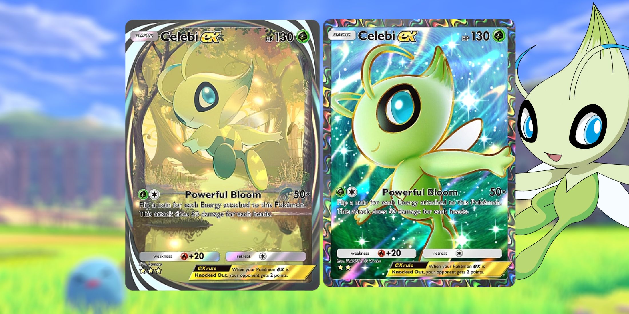 Celebi ex alt art variants in Pokemon TCG Pocket