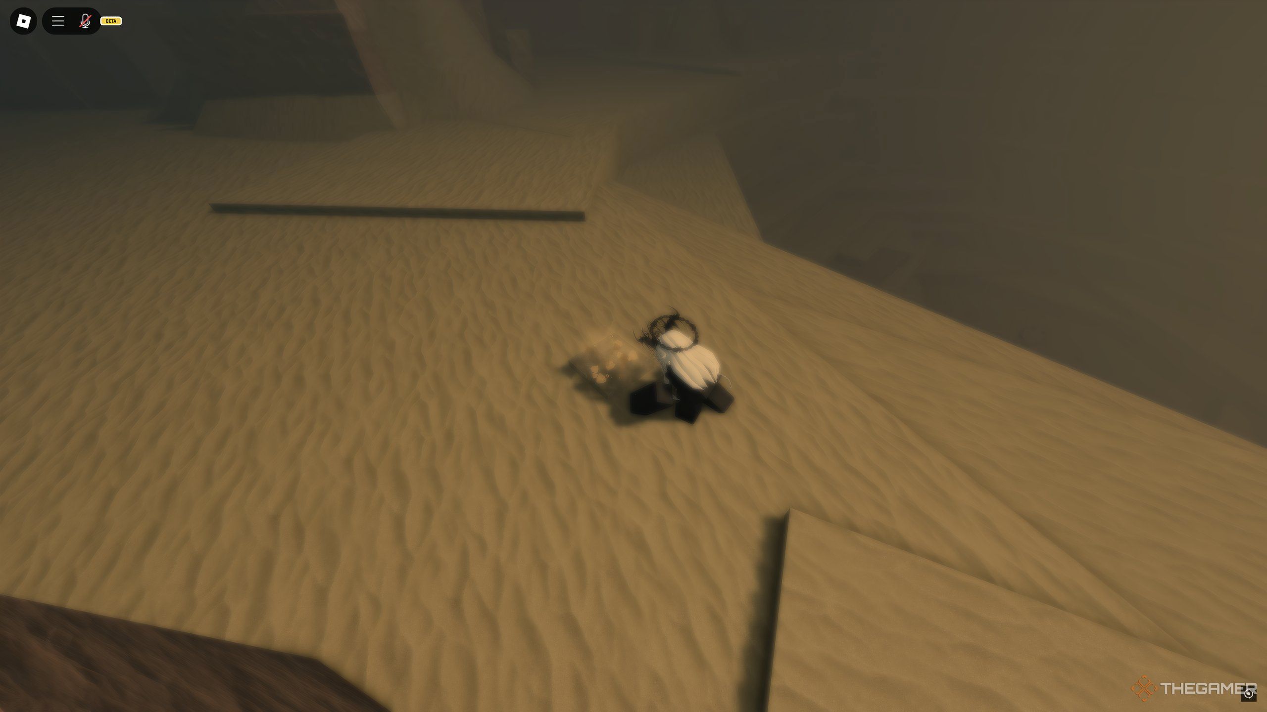 A player searching through Sand Debris in the Devil's Palm, in Roblox: A Universal Time.