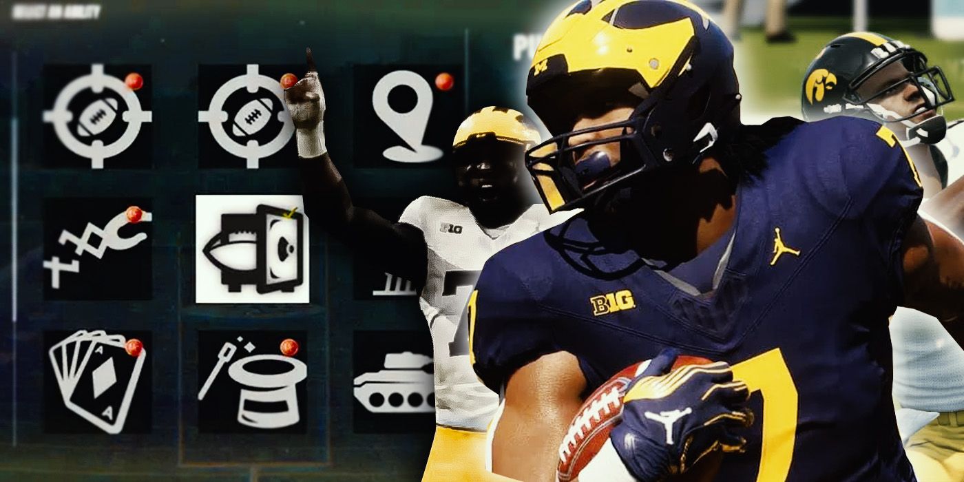EA Sports College Football 25 Michigan player next to Road to Glory mental abilities