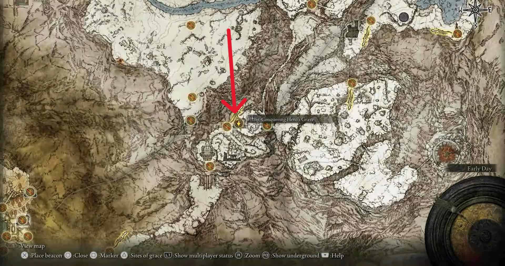 Location of Giant Conquering Hero's Grave