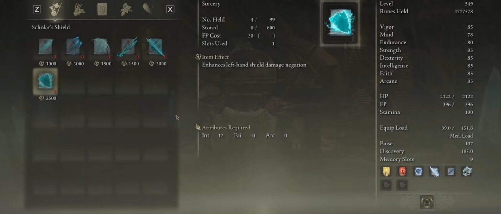 Scholar's shield stats in Elden Ring