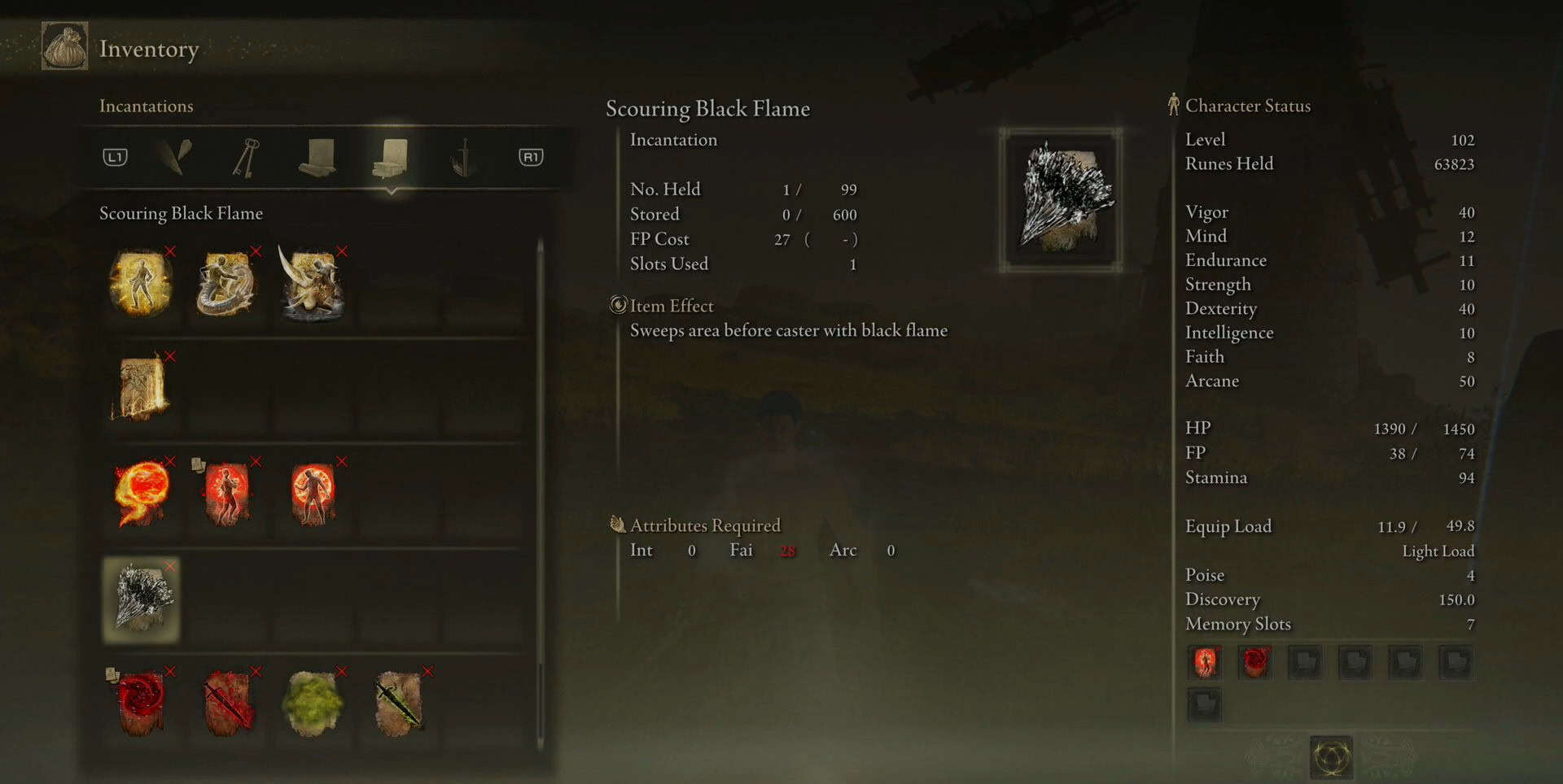 Scouring Black Flame stats