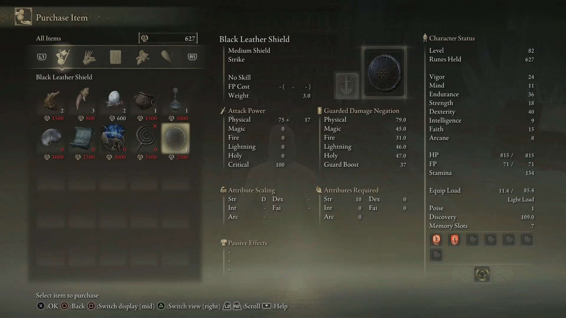 Black leather shield stats