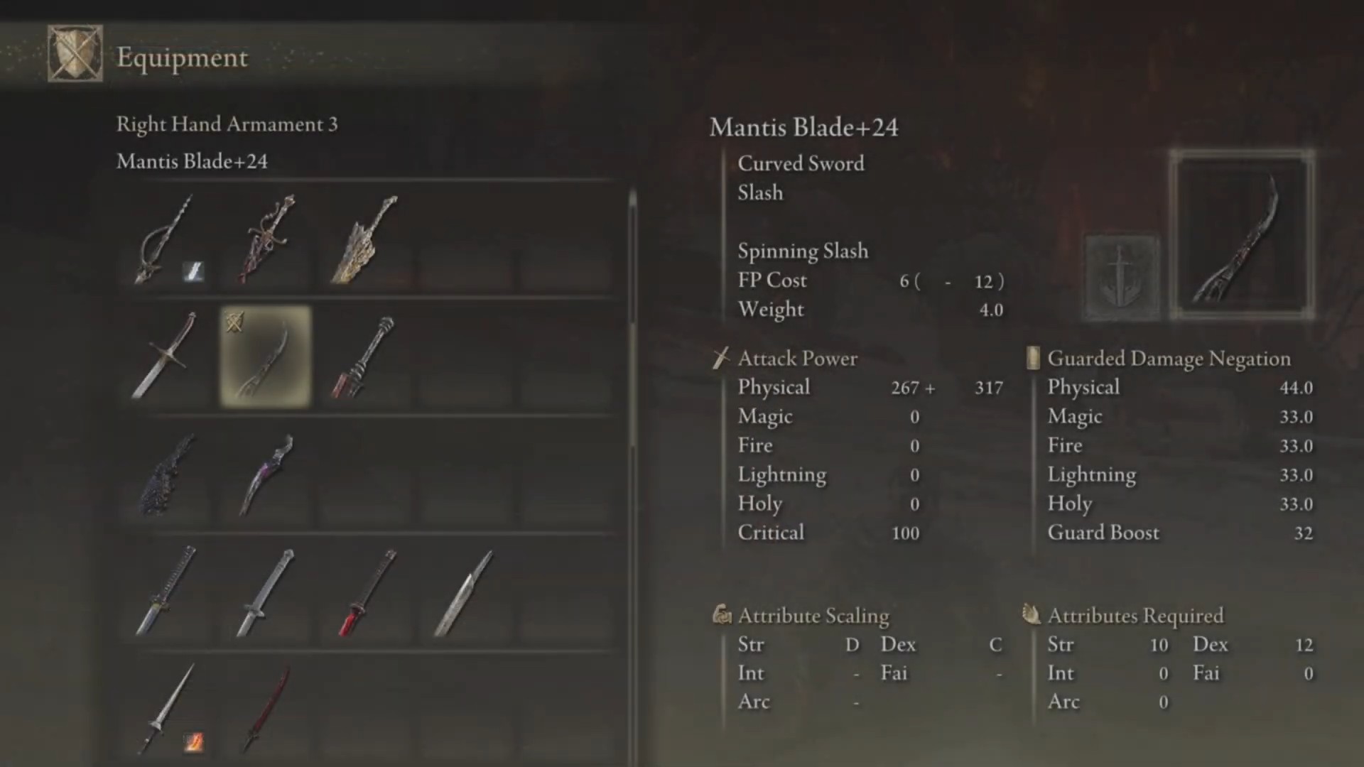 Mantis Blade stats in Elden Ring