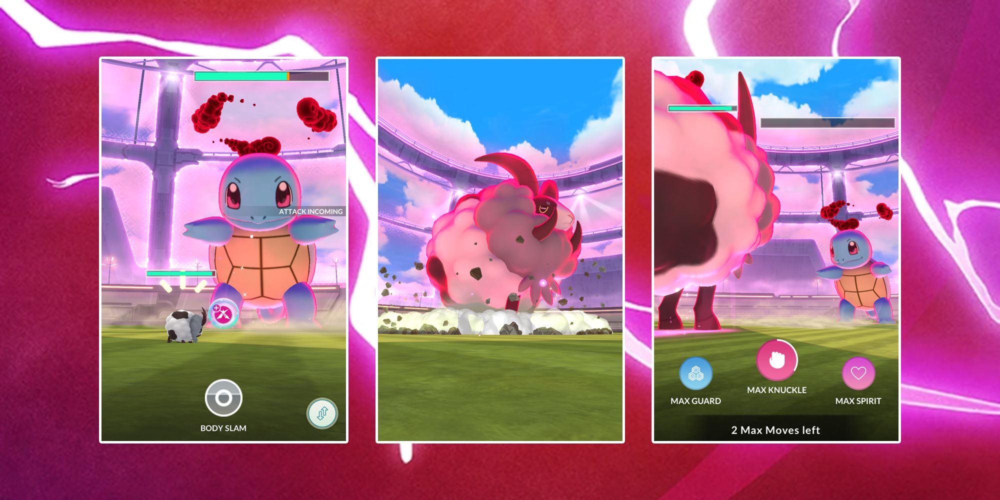 A Wooloo Dynamaxing during a Max Battle against Squirtle in Pokémon GO