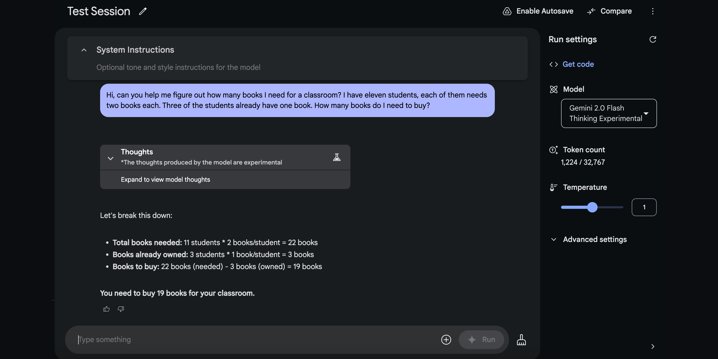 A user inquires about a math question using Gemini 2.0 Flash Thinking