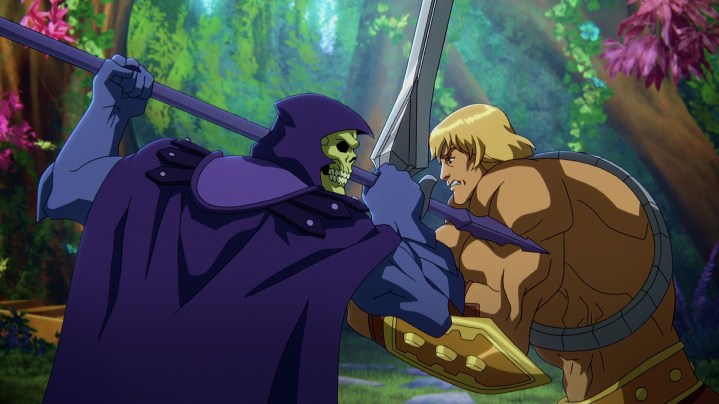 Skeletor and He-Man in a scene from Masters of the Universe: Revelation.
