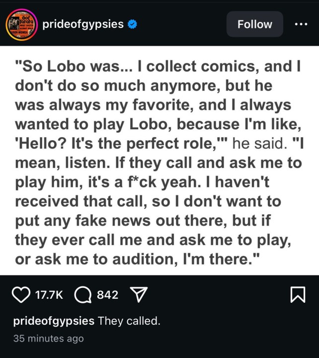 Jason Momoa's Instagram message.