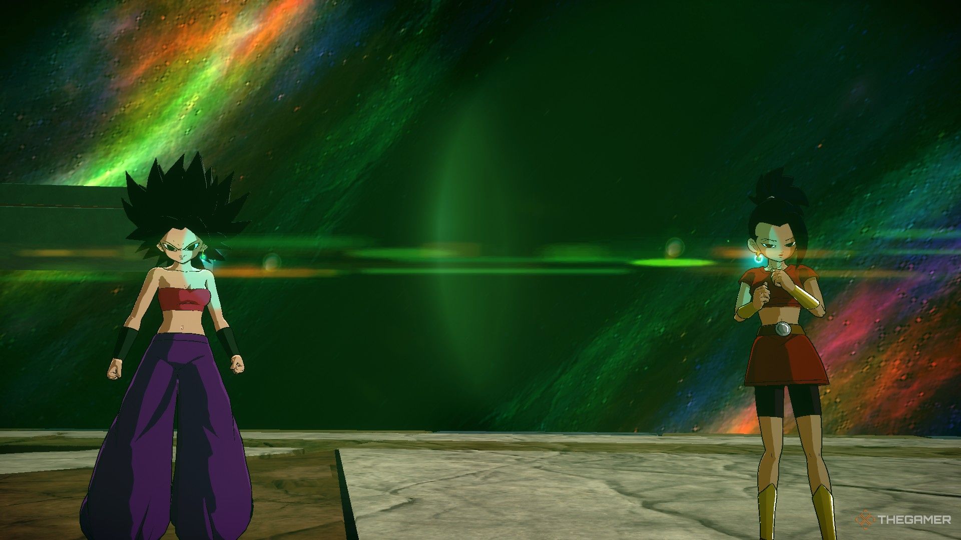 Dragon Ball Sparking Zero image showing Kale and Caulifla about to fuse.