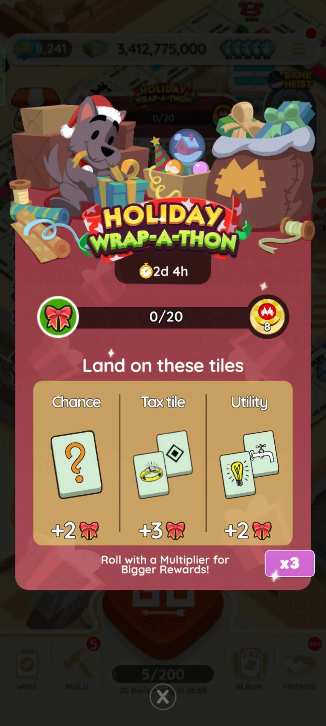 Monopoly Go's Holiday Wrap-A-Thon Rewards (Dec 21-24)