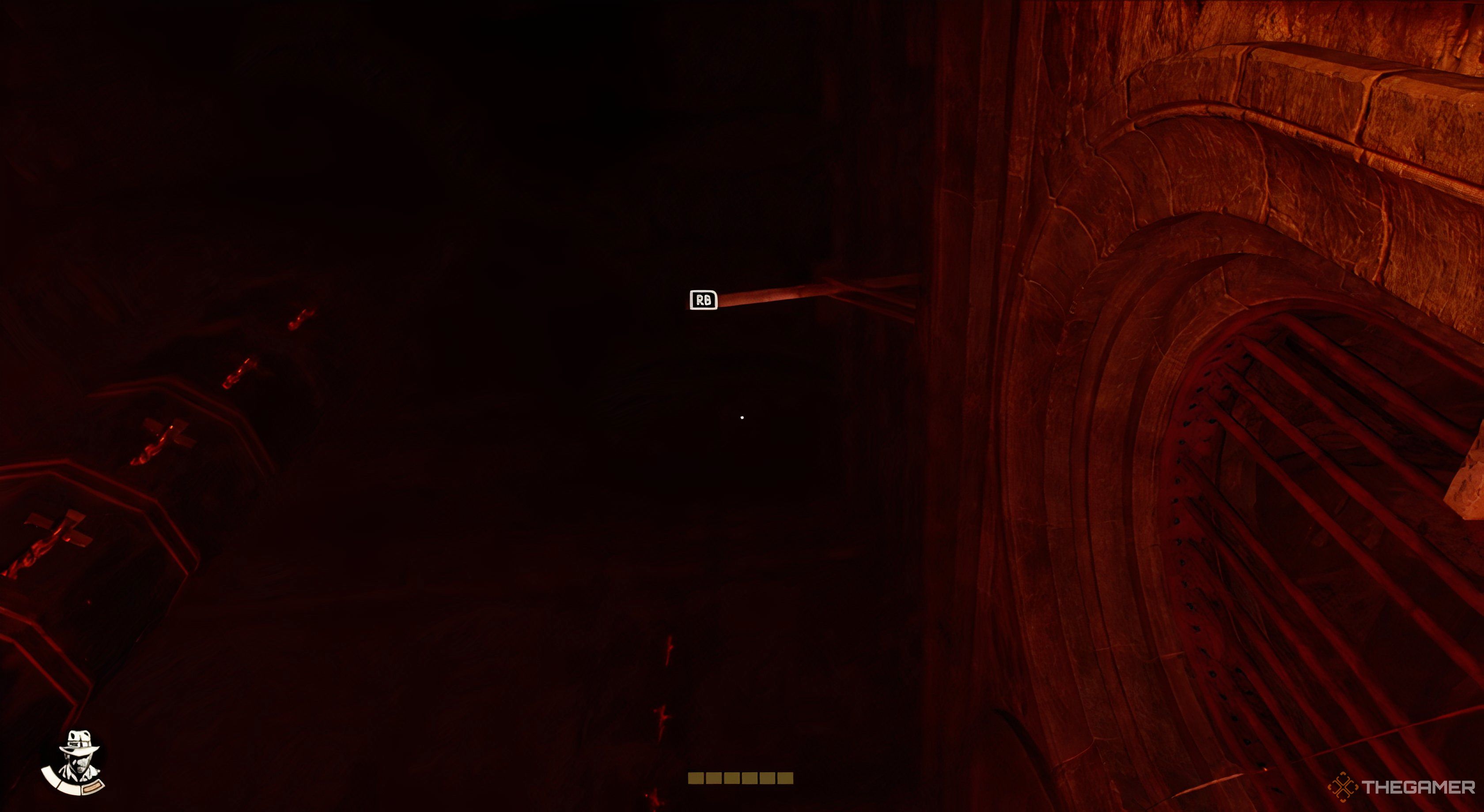 A whip grapple point above a gate in Indiana Jones and the Great Circle.