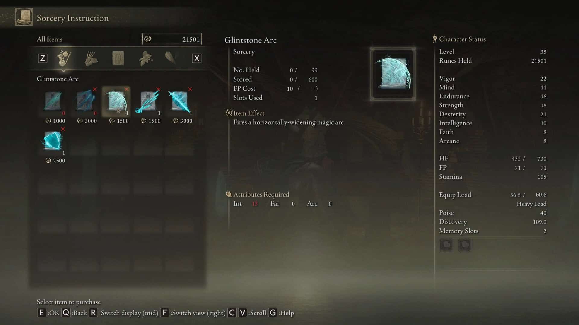Glintstone Arc Stats