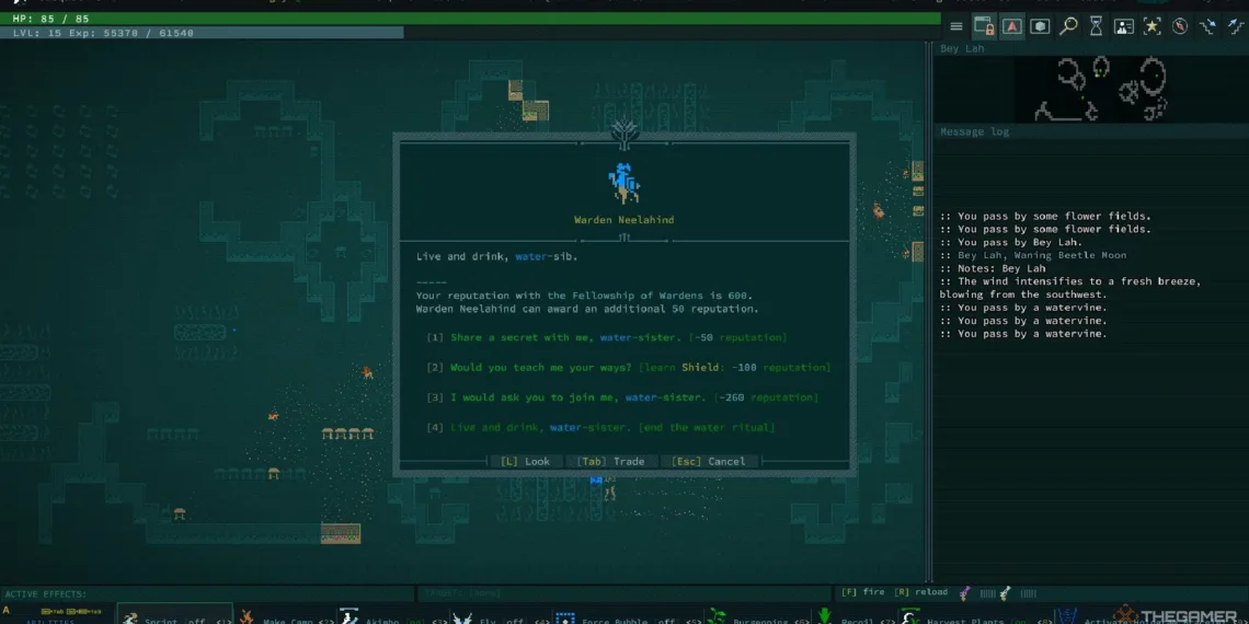 Exploring the Water Ritual in Caves of Qud